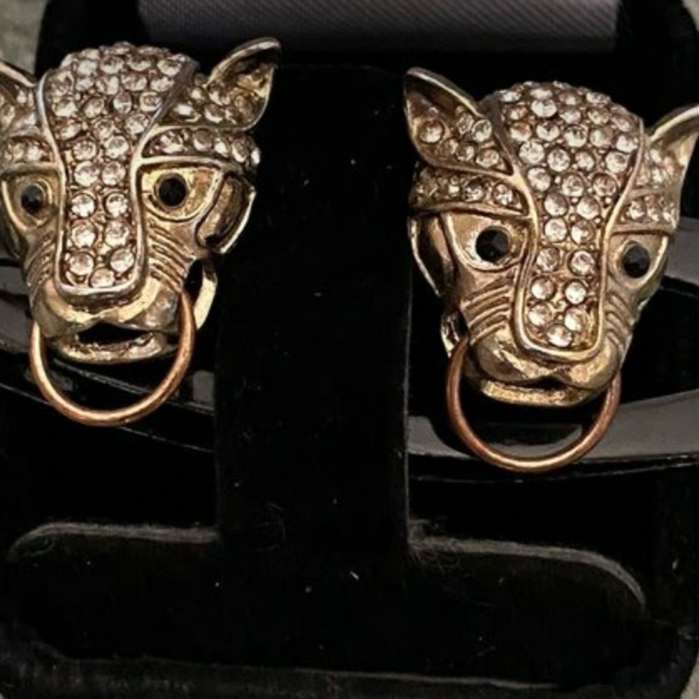 Vintage Panther Earrings with Rhinestones - Picture 1 of 3